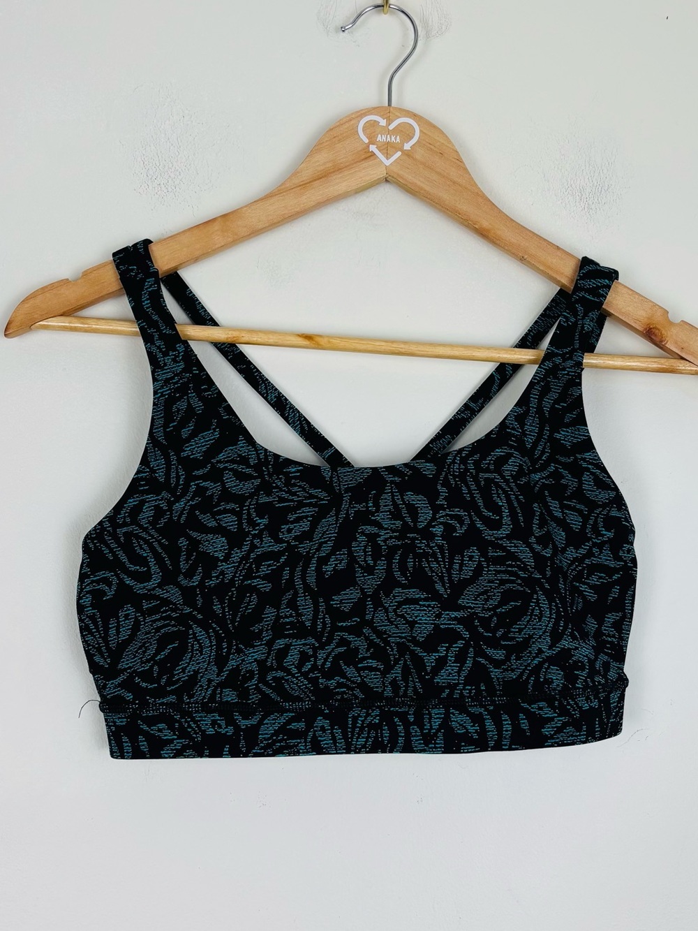 Lululemon Free To Be Strappy Sports Bra Black Teal Floral Abstract Print Size 10